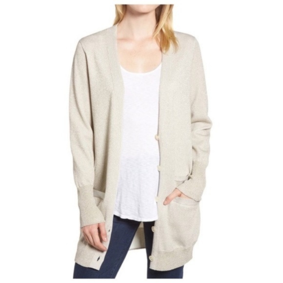 NWT J Crew Double Knit Metallic Cardigan Medium - Picture 1 of 6